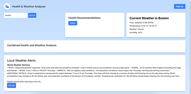 Health and Weather App Interface