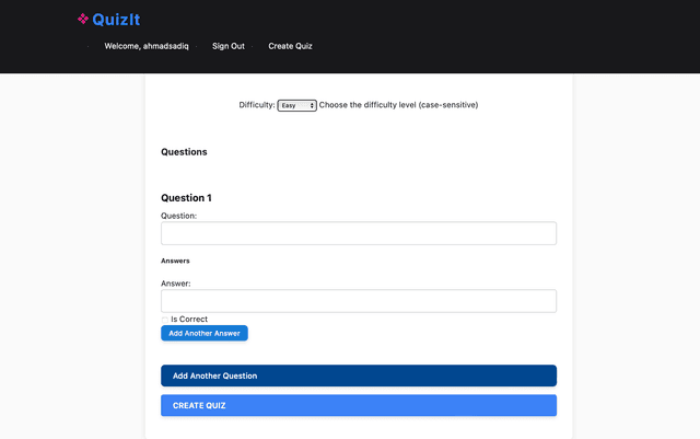 QuizIt Quiz Creation Page