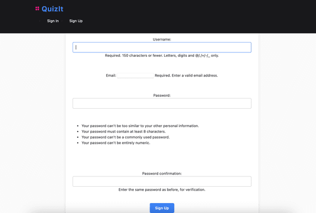 QuizIt Sign-Up Page